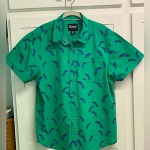 Plugg vintage men’s shirt green with blue parrots size extra large cotton